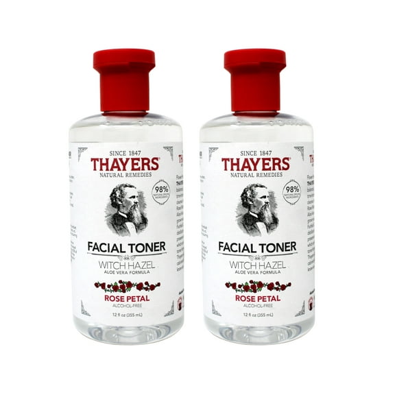 Thayers Witch Hazel Aloe Vera Formula Alcohol-Free Toner, Rose Petal 12 oz (Pack of 2)