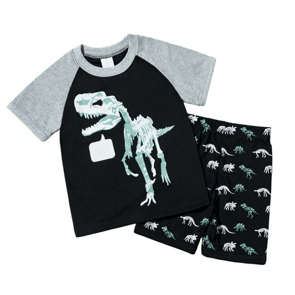 Tiweut Boys Casual 2 Piece Outfits Toddler Kids Dinosaur Print Pajama Crewneck Short Sleeve Tops Shorts Sleepwear Boy Classic Fit Clothing Suit 2-3 Y