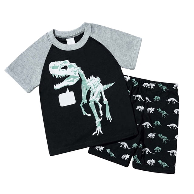 MIASHUI Kids Boy Clothes Outfits 2 Pieces Dinosaur Print Tee and Shorts Summer Outfit Set,Black,2-3 Years