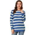 thumbnail image 1 of INSPIRE CHIC Suéter de rayas túnica con hombros descubiertos y cuello redondo para mujer Cielo azul S, 1 of 6