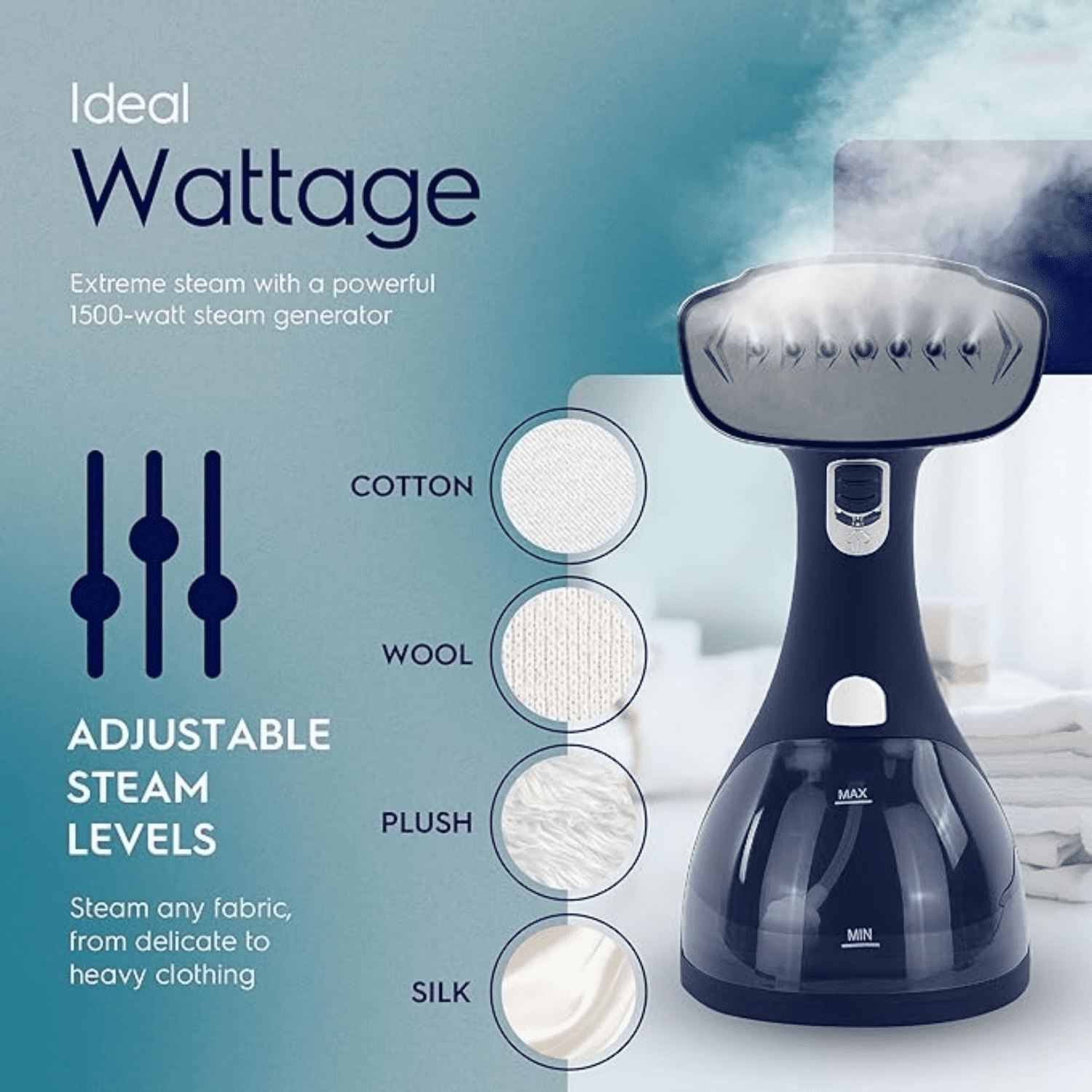 Steamer for Clothes, 1500 Watt Portable Handheld Fabric and Garment Steamer with Lint Remover & Fabric Brush, Ultra-Fast Heat Up, 18 Min Continuous Steam for Powerful Wrinkle Remover, Blue