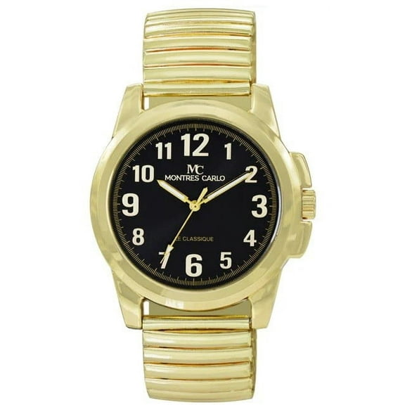 43mm Montres Carlo Men's Analog Metal Flex Band Luxury Sport Fashion Dress Watch (Gold/Black)