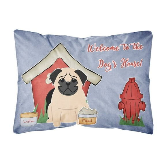 Carolines Treasures BB2762PW1216 Dog House Collection Pug Fawn Canvas Fabric Decorative Pillow 12H x16W multicolor