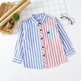 thumbnail image 2 of zbxnLI Little Boys Button down Shirts Striped Dress Shirt Long Sleeve Collared Tops for Toddler Boys, 2 of 6