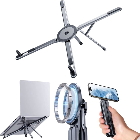4-in-1 Foldable Laptop Stand, Aerospace Aluminum Magnetic Stand, Portable Adjustable Foldable Holder for Phone, Laptop & Tablet
