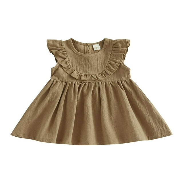 MesaSe Bébé Fille Robe Coton Lin Volant Sans Manches Casual Party Princesse Robes Enfant Été Robe de Soleil