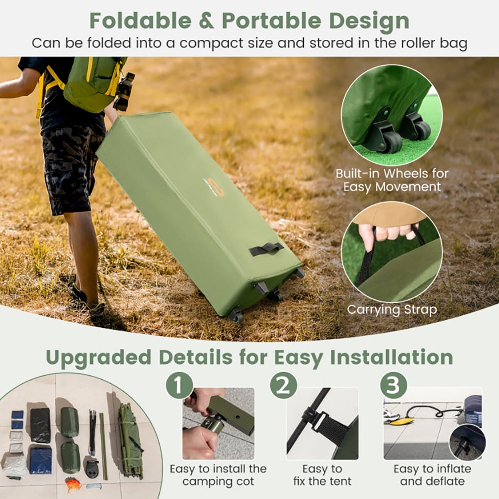 Aimee Lii 5-in-1 2-Person Foldable Outdoor Camping Tent Cot with Air Mattress and Sleeping Bag, Outdoor Camping Hiking Tent