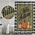 thumbnail image 5 of Fall Pumpkins Maple Shower Curtain, Waterproof Shower Curtains for Bathroom, Thanksgiving Autumn Farmhouse Check Washable Fabric Bathtub Curtain Set Bath Decor with 12 Hooks 72"x78", 5 of 8