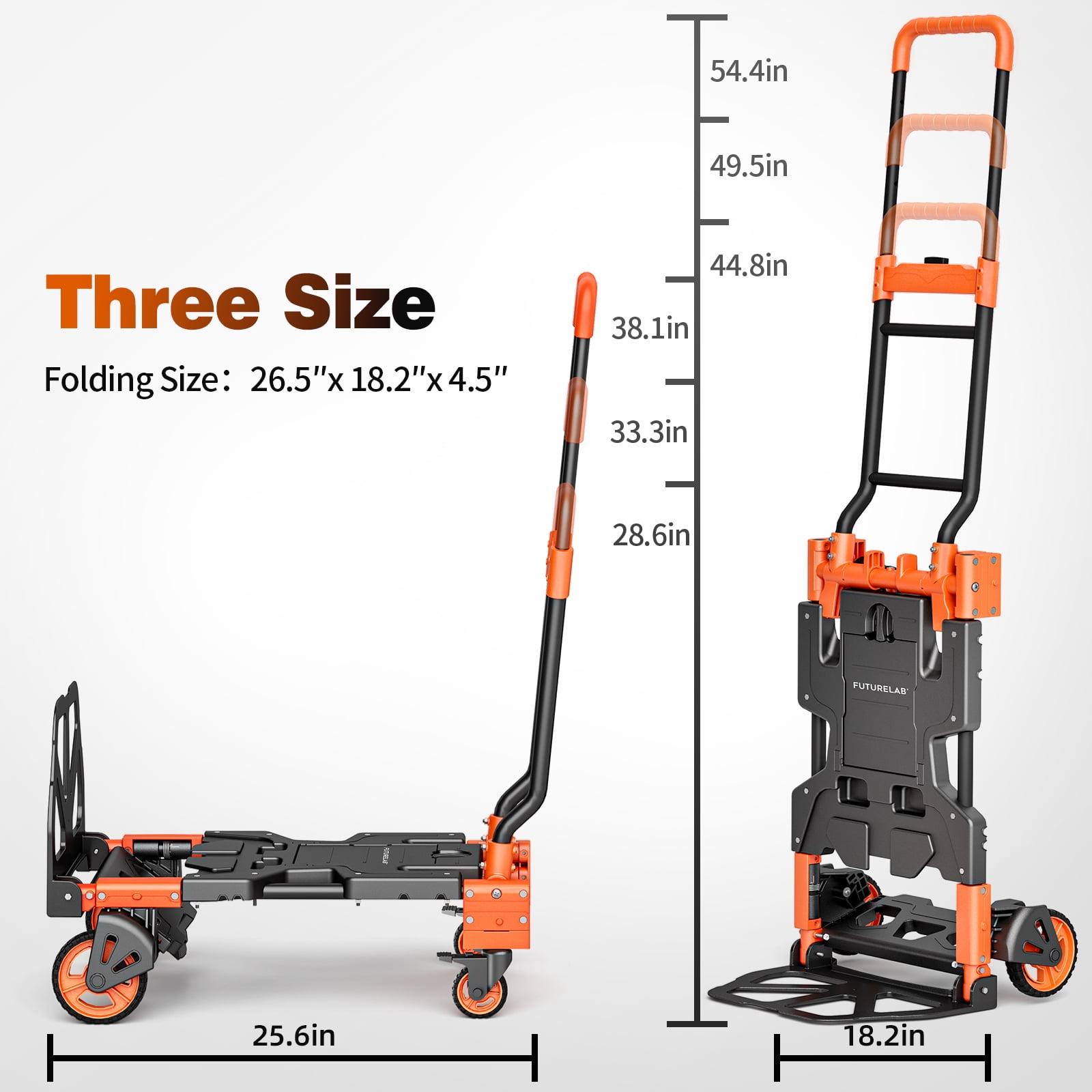 FUTURELAB 2 in 1 Folding Hand Truck, Four/Two Wheels 330LBS Capacity Foldable Cart,Convertible Dolly Cart with Retractable,Truck/Dolly for Travel, Moving, Shopping, Office