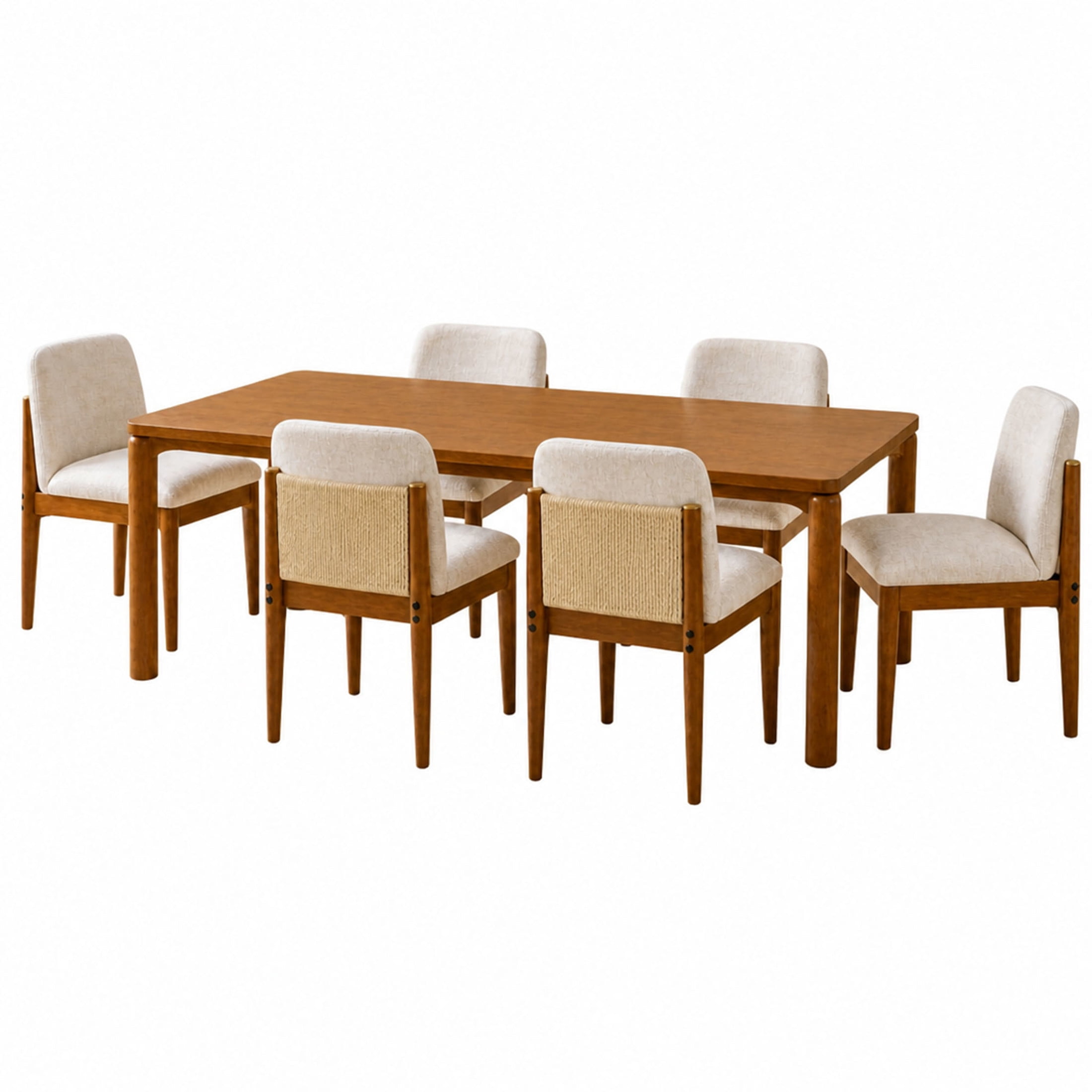 Christopher Knight Home 7-Piece Dining Set with 70" Wood Table and Woven Back Chairs, Walnut+Beige