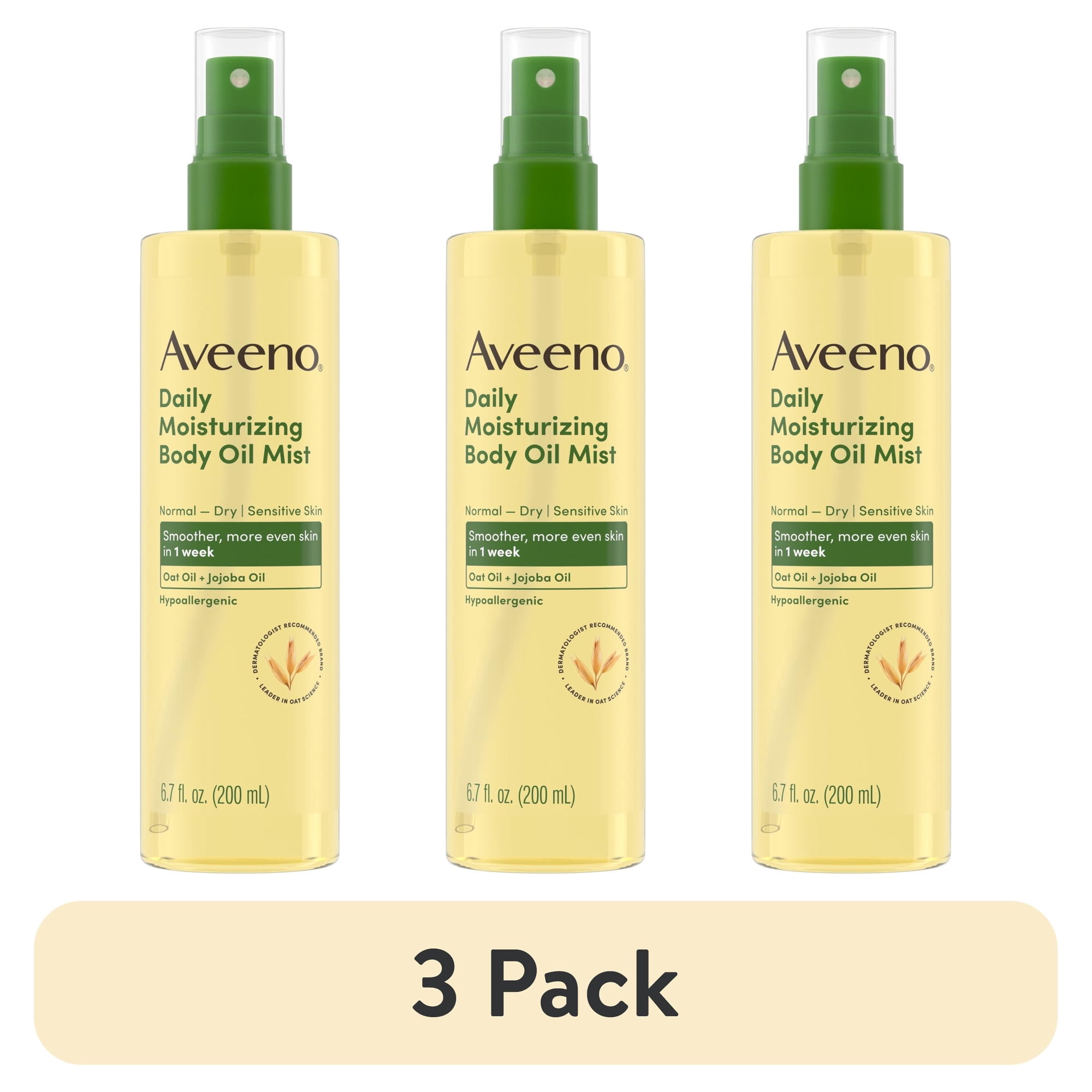 (3 pack) Aveeno Daily Moisturizing Body Oil Mist with Oat and Jojoba Oil, 6.7 Fl oz