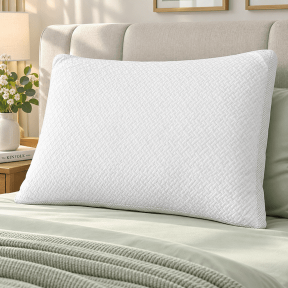 BEHOST Standard Bed Pillow for Sleeping, 20 x 26 inch Memory Foam & High Resilience Fiber Pillow, Soft Supportive Pillow for Side Back Stomach Sleepers, White