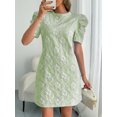 thumbnail image 5 of Women's Round Neck Puff Short Sleeve Mini Dress 95% Polyester 5% Spandex Lightweight Easy Care Everyday Party Dress, 5 of 19