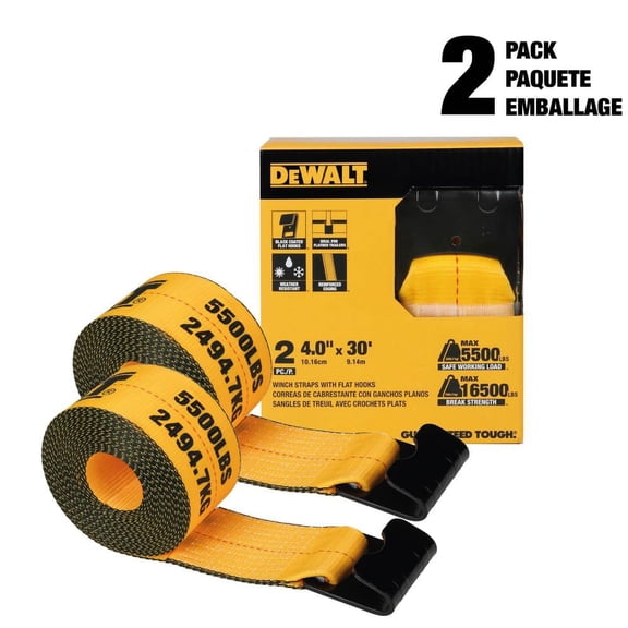 DEWALT Flatbed Trailer Winch Straps-4 in. x 30 ft., 16,500 lbs. Break Strength