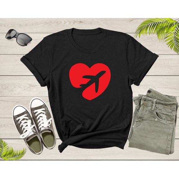 Flying Plane Airplane Aircraft Airliner Jet Love Red Heart T-Shirt Plane Lover Gift T Shirt for Men Women Kids Boys Girls Graphic Tshirt