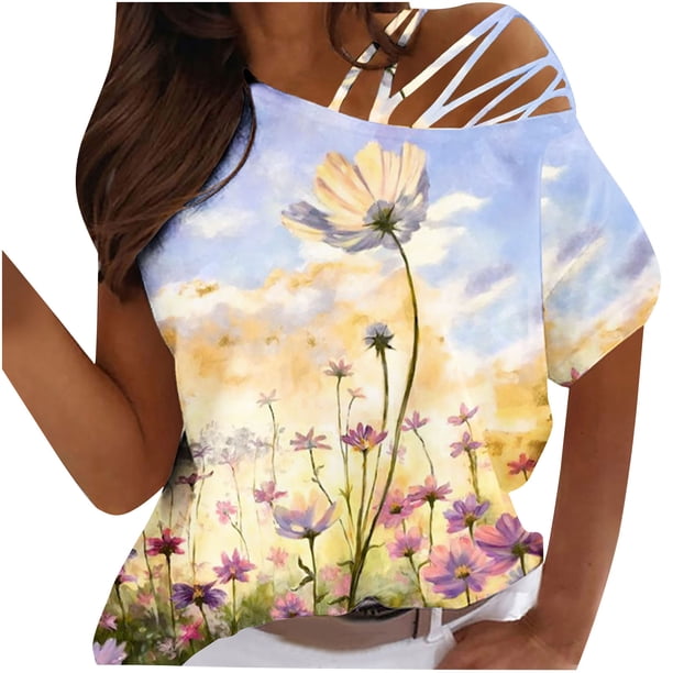 Camiseta sin tirantes con estampado de amor de manga corta y cuello redondo de verano para mujer Blusas OAVQHLG3B Store lin121212
