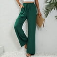 thumbnail image 3 of Defitshape Women's Wide Leg Pants Lounge Casual Trousers Long Casual Elastic Waist High Waisted Fall Palazzo Pants Dark Green Large, 3 of 4