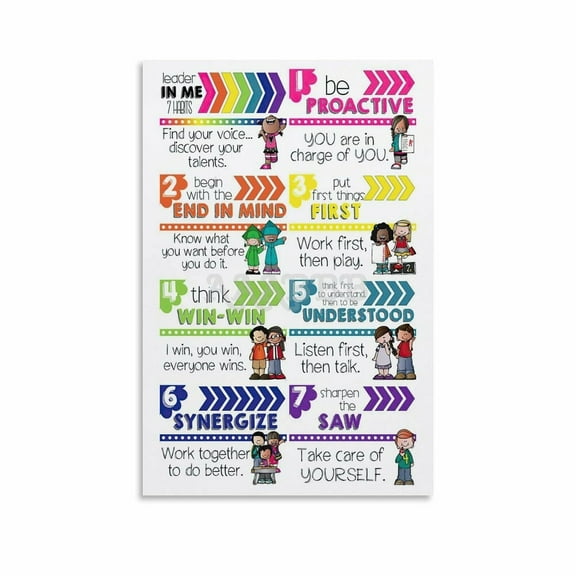 Leader In Me Posters,Leader In Me 7 Habits Of Happykids Poster for Classroom (2) Canvas Painting Posters And Prints Wall Art for Living Room Bedroom Decor