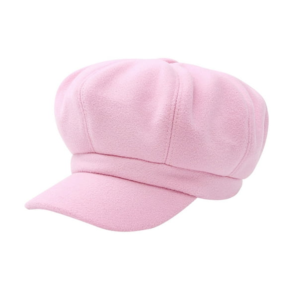 EeaseMX Boina de lana octogonal con visera, elegante y cálida, para otoño e invierno, para mujeres y niñas (rosa)