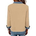 thumbnail image 4 of Women's Long Sleeve Shirts With Denim Collar Cuffs Buttons Decor V-Neck Tops Khaki M, 4 of 6
