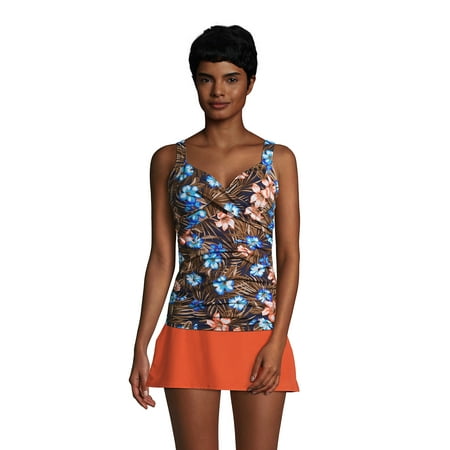 Lands' End Women's Long Chlorine Resistant V-Neck Wrap Underwire Tankini Swimsuit Top Adjustable Straps