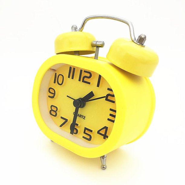 Reloj despertador analógico de doble campana amarilla, sin tictac, novedoso reloj despertador de cuarzo silencioso, reloj despertador analógico de 3 pulgadas, funciona con pilas, para viajes