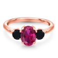 thumbnail image 3 of Gem Stone King 1.79 Ct Oval Red Created Ruby Black Onyx 18K Rose Gold Plated Silver Ring, 3 of 6