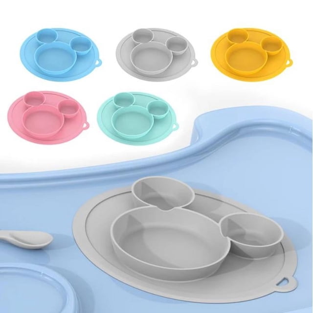 Baby Toddler Suction Placemat Plate Feeding Mat Plates for with Divider Sections for Babies Non Slip Silicone Tray Cup Placemats BPA Free Microwave Dishwasher Safe By TWSOUL