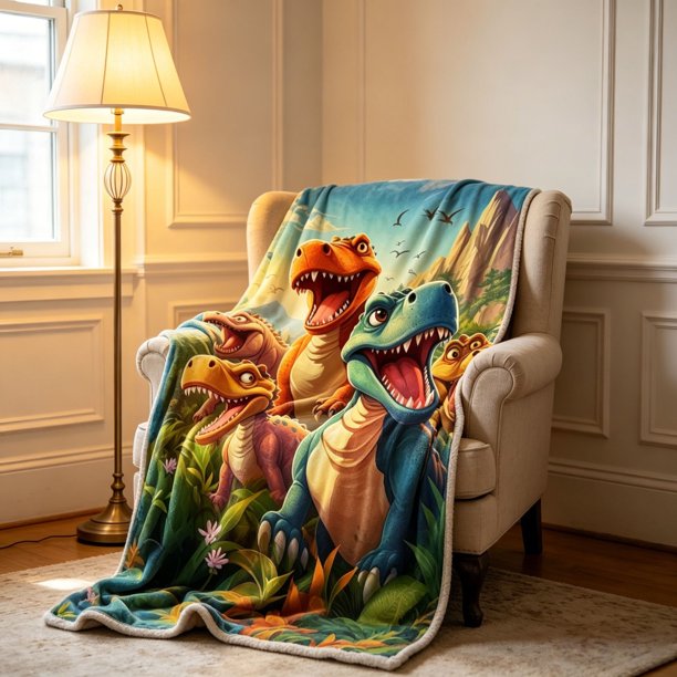 Cartoons Dinosaur Print Flannel Fleece Throw Blanket Soft Cozy Decorative Blanket For Home Bedroom Sofa