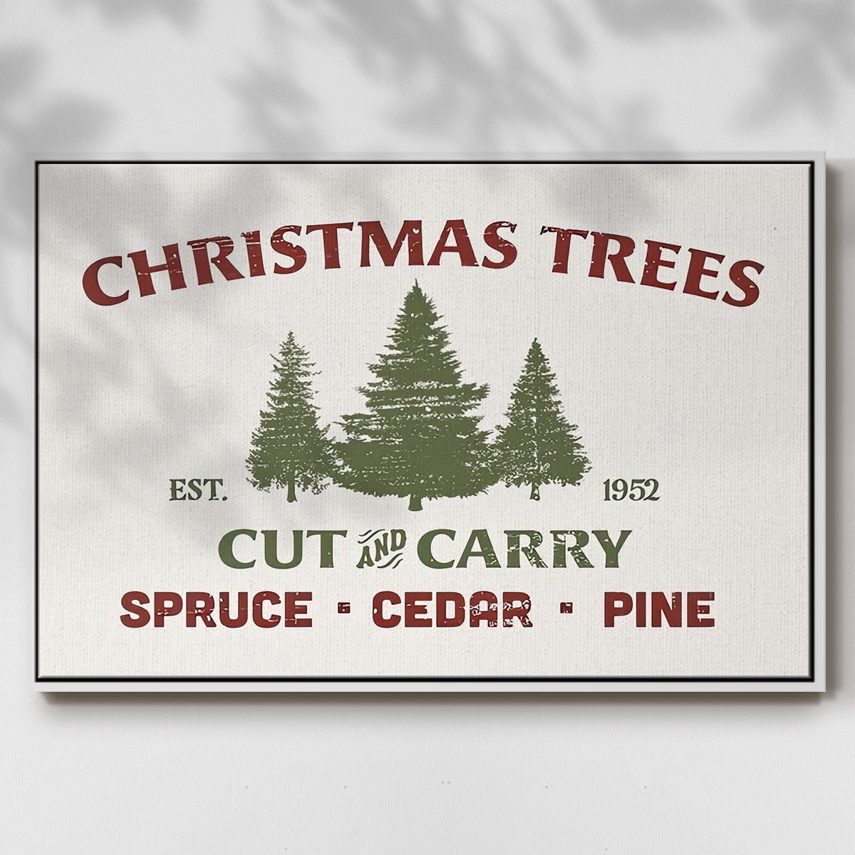 Christmas Farm Sign I - Framed Gallery Wrapped Holiday Canvas - 27 x 41 - White Frame