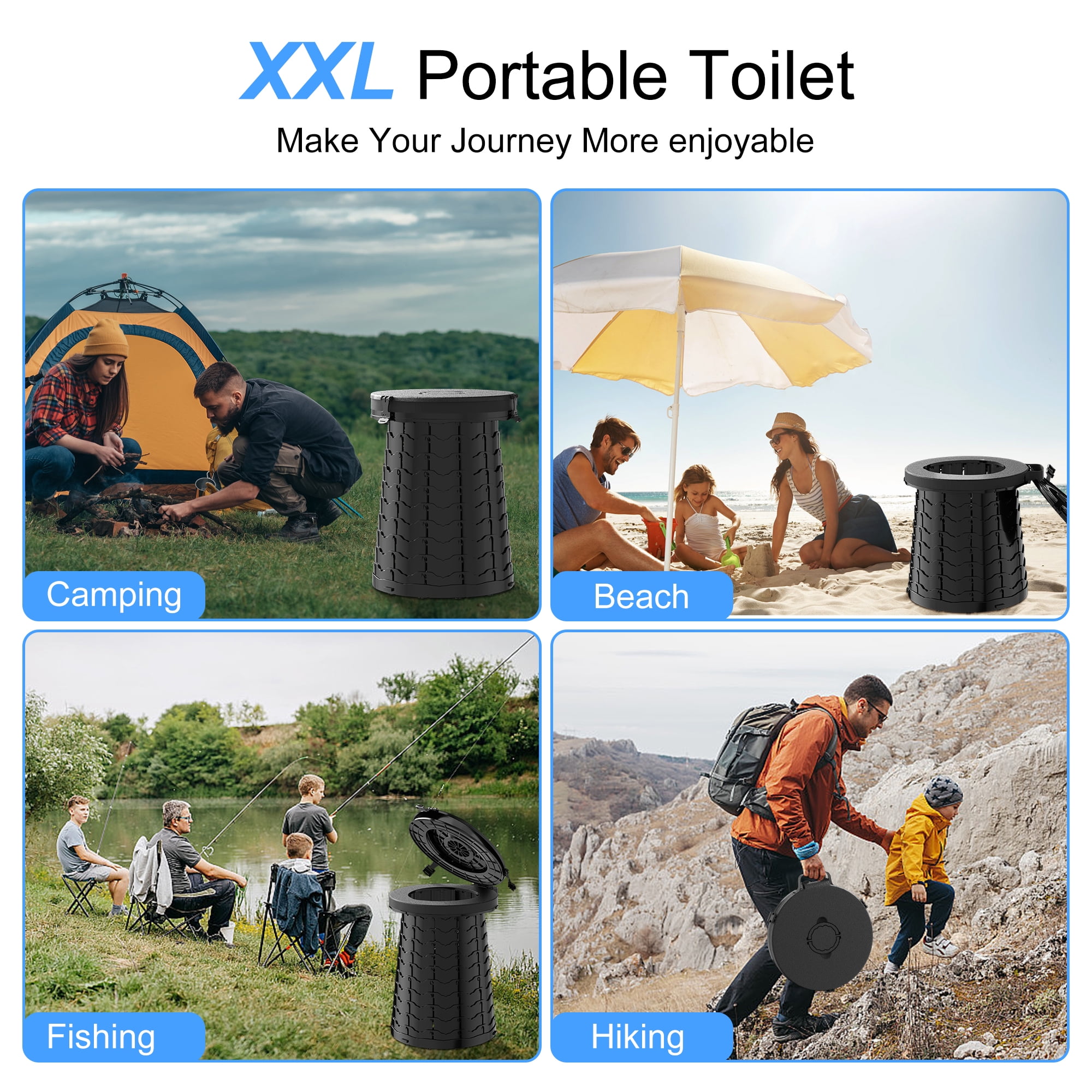 Portable Toilet for Camping,380lbs Capacity-19.7" H ,Collapsible Luggable Loo for Camping/Travel/Hiking/Car