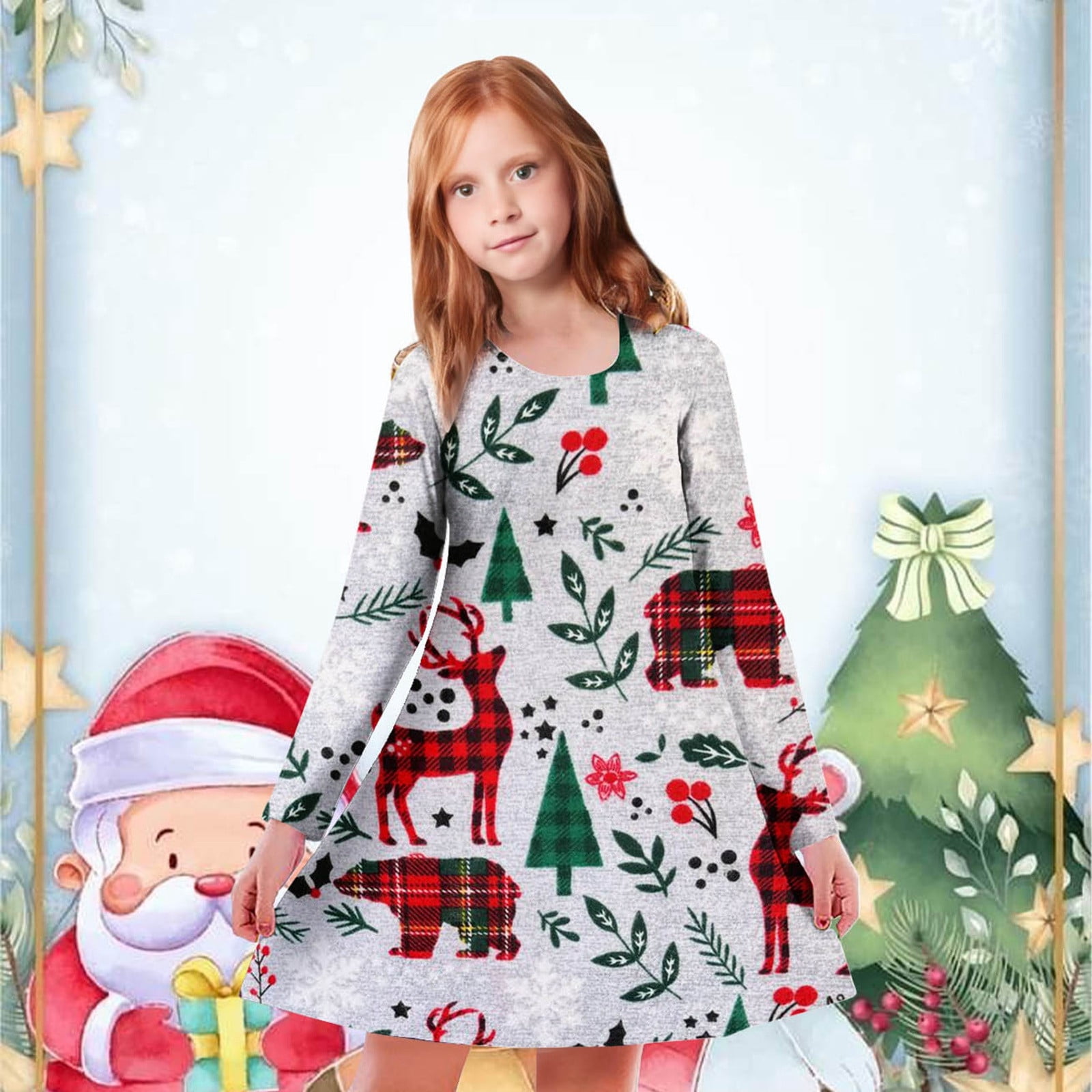 Robe De Noël Femme Grande Taille Robe Vintage Noel Imprimé Automne Hiver Robe Femme Elegante