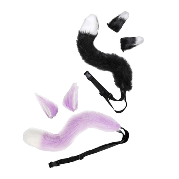 Juego de 2 Orejas y Cola Macarena Pinza para El Pelo Diadema Accesorios para Disfraz Negro y Violeta