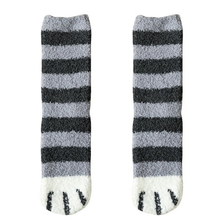 

Women Winter Fluffy Fuzzy Warm Slipper Socks Cute Meow Cat Paws Print Hosiery F