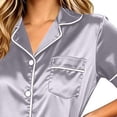 thumbnail image 5 of NominalSnug Satin Pajamas Sets for Women Short Sleeve Button down Sleepwear Wide Leg Pants Loungewear, 5 of 8