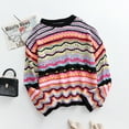 thumbnail image 5 of Hotian Women Striped Pointelle Knit Pullover Jumper Sweater Colorblock Casual Knitwwear Black M, 5 of 7