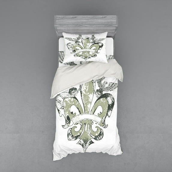 Ambesonne Floral Bedding Set 3 Pcs, Eagle Emblem Victorian, Twin, Tan White