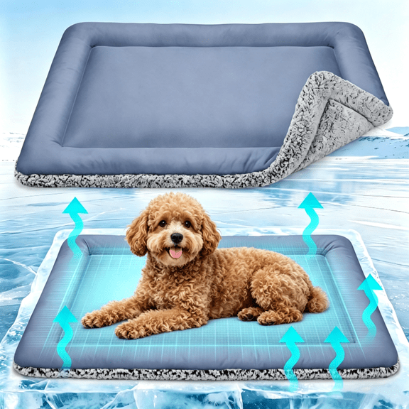 RLESO Cooling Mat for Dogs,Washable Dog Beds Crate Pad,35"X 24" Thick&Durable Dog Cooling Mat,Reversible Warm&Cooling Dog Bed,Cozy Sleeping Mat for Couch,Metal Crate&Beds-M