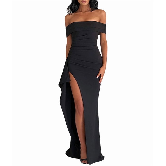 Robe Moulante à Épaules Dénudées pour Invitée de Mariage, Fente Haute, Robe Formelle, Cocktail, Fête, Bal, Longues Robes