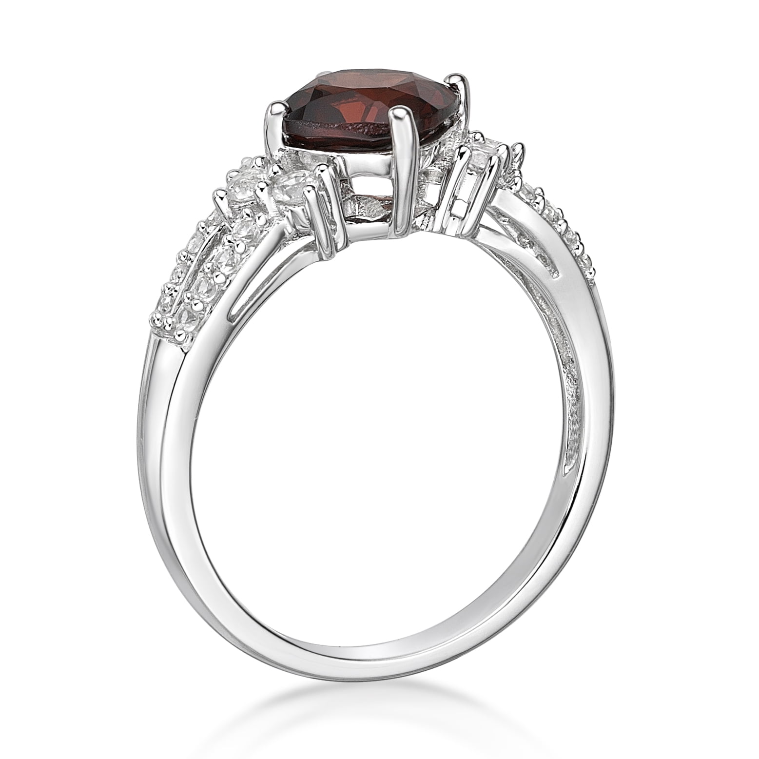 Jay Heart Designs 925 Sterling Silver Genuine Garnet and Created White Sapphire Ring