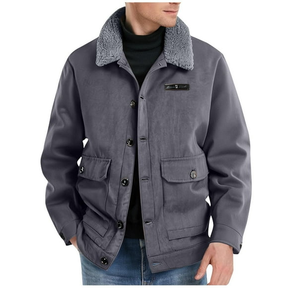 Ecqkame Manteaux d'Extérieur pour Hommes à Revers Polyvalents Unis Amples Garder au Chaud Veste Vintage à Fermeture Éclair en Molleton Manteaux Confortables Gris Foncé XXXXXL