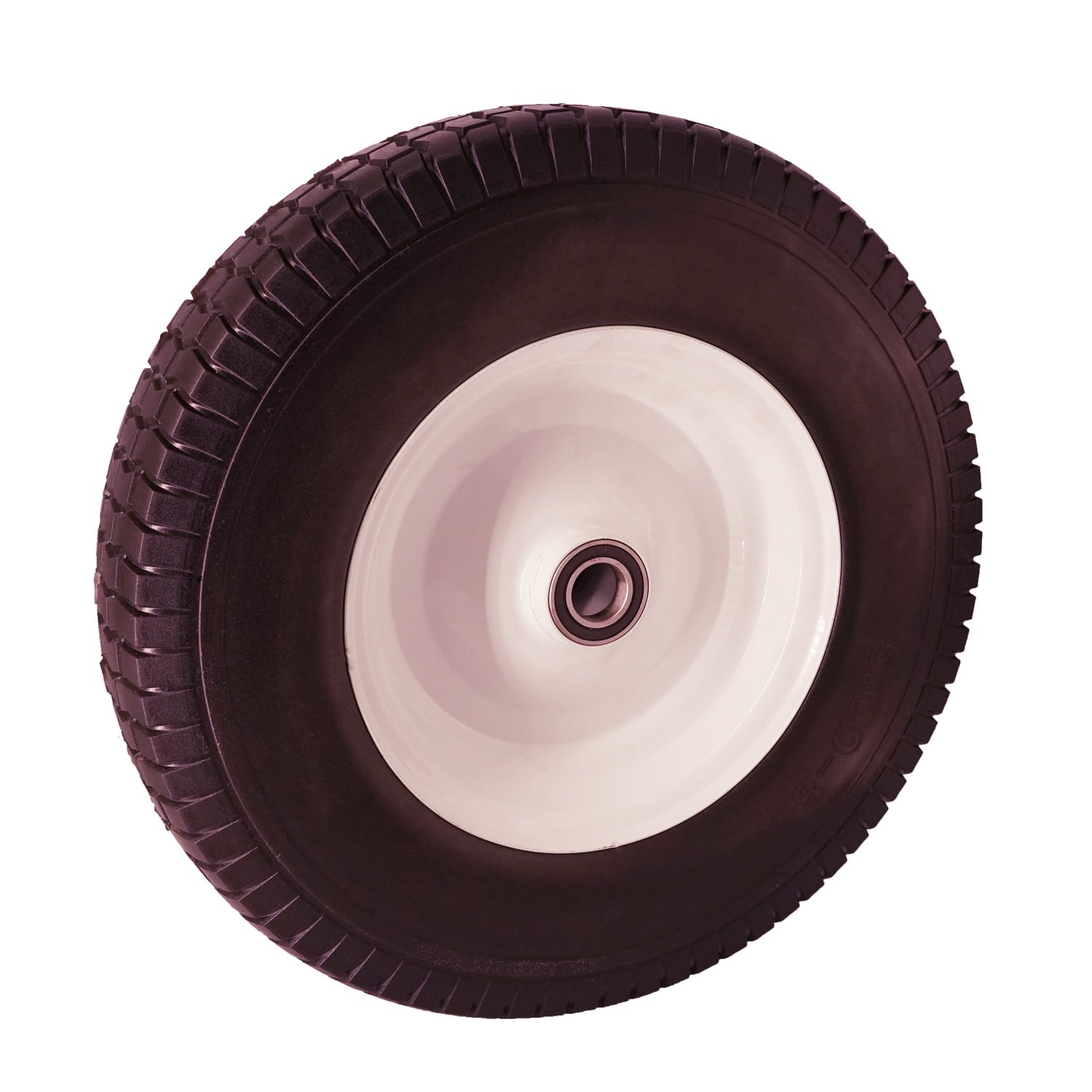 Flat Free 16x5.00-8 Tire with 1 inch Bearings, 3” Center Hub Turf Tread 16x5.00-8 Tire and Wheel for Lawn Mower Garden Tractor Wheelbarrow, 16 inch Solid Tire 16x5.00-8 with 1 inch Bore