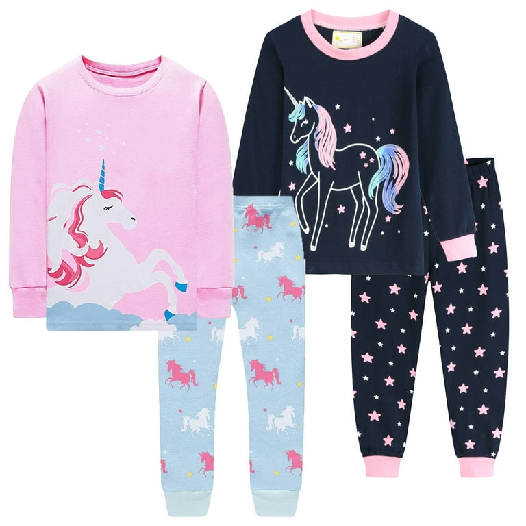 Little Hand Unicorn Pajamas for Girls Long Sleeve Kids Sleepwear Sets Size 7 8
