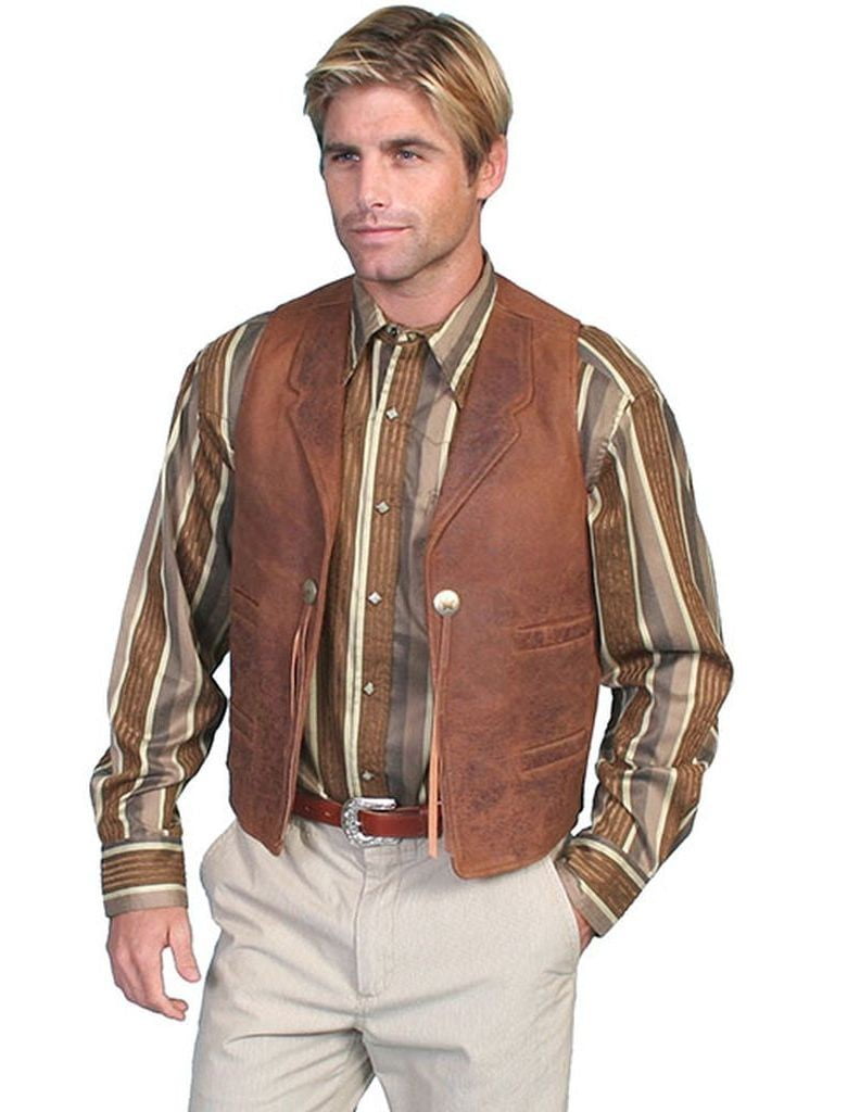 Scully Western Vest Mens Star Conchos Leather Cinch Waist 965