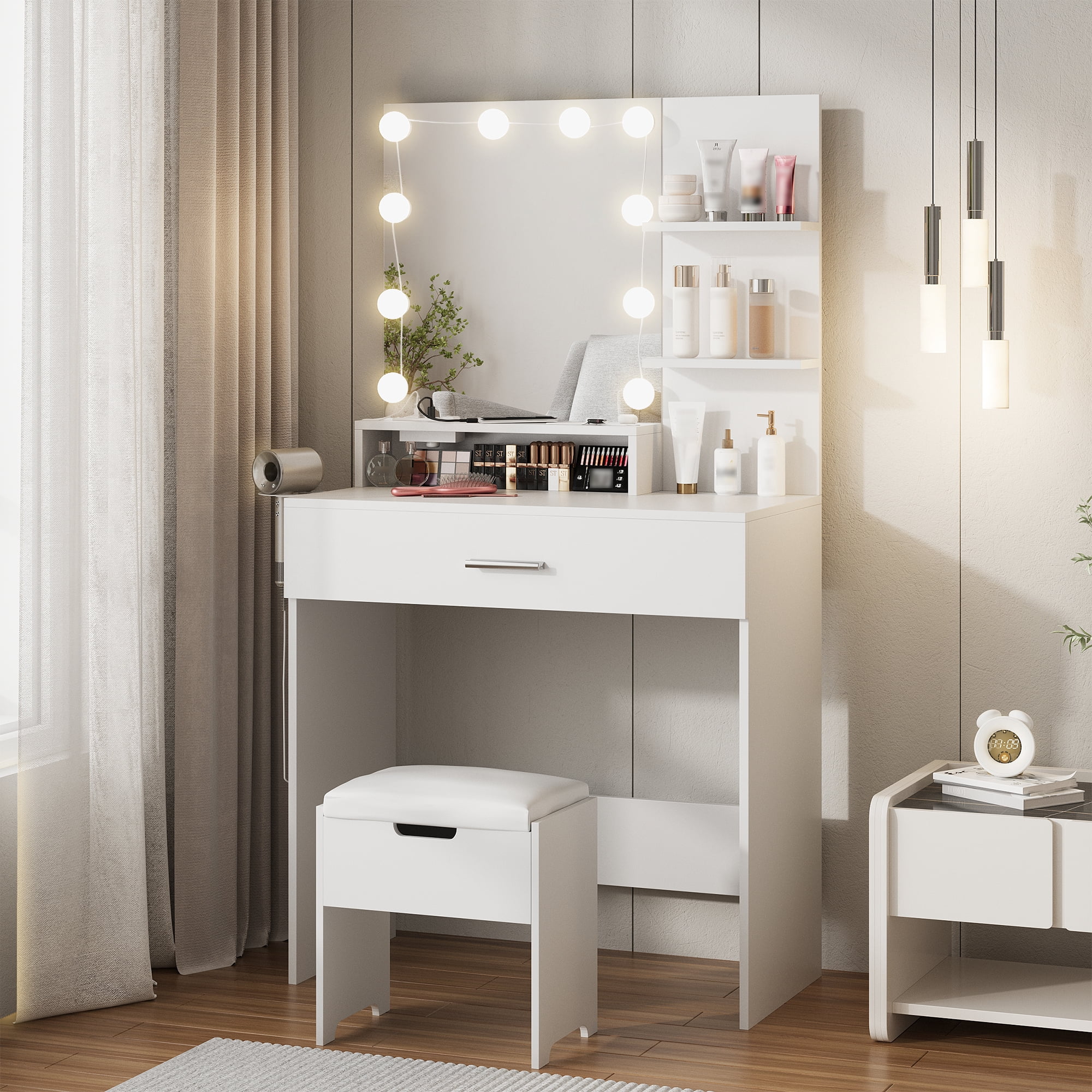Coiffeuse avec Miroir Lumineux 3 Couleurs - Bureau de Maquillage