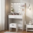 thumbnail image 1 of Vabches Makeup Vanity Table with Lighted Mirror & Power Strip, White Vanity Set with Large Storage, 3 Lighting Modes, 31.5 inch, White, 1 of 14