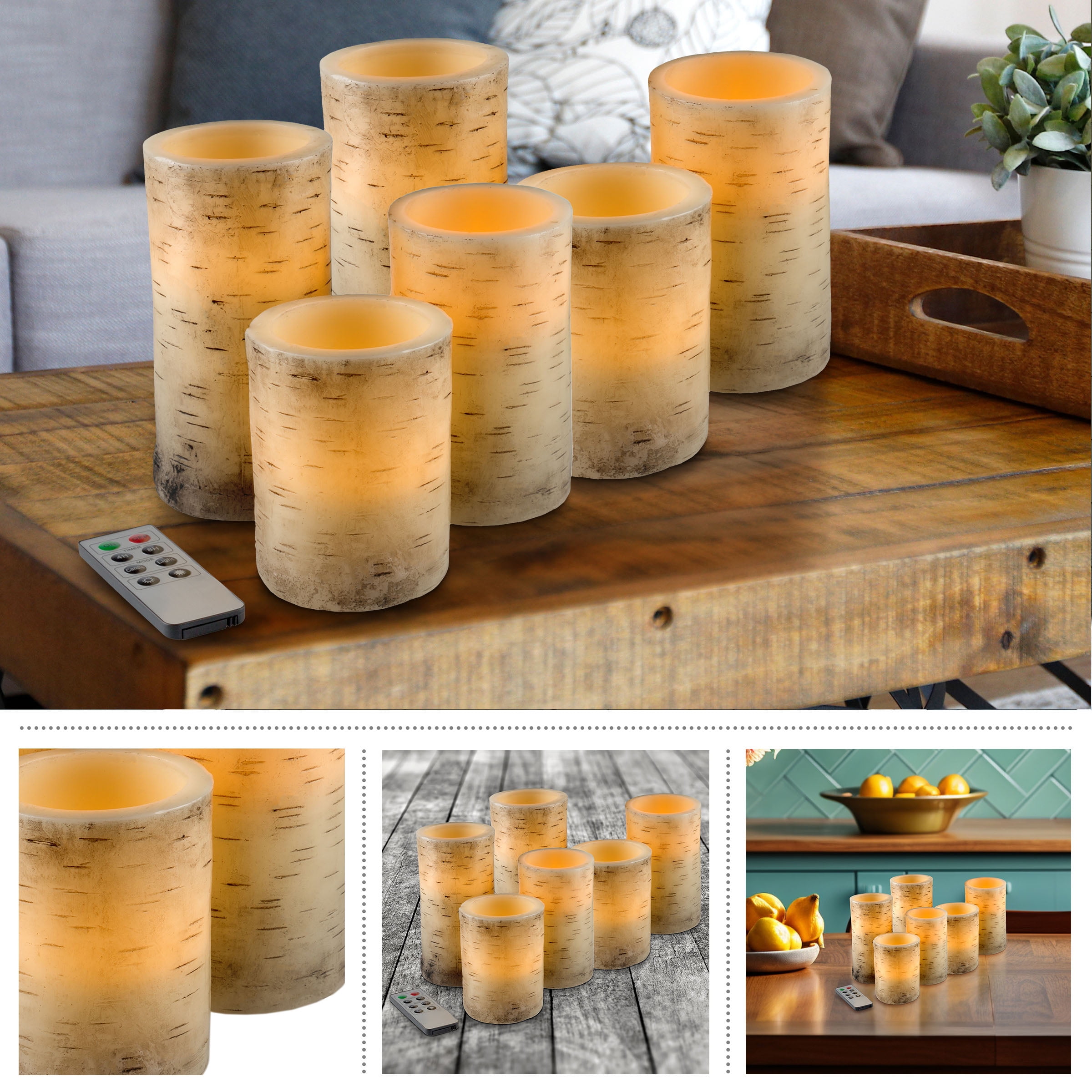 Lavish Home 6-Pack of Faux Birch Bark Battery Operated Flameless Candles