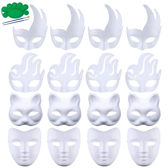 Máscaras Qavctw de papel blanco DIY, 16 unidades, máscara de disfraz con correa elástica