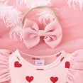 thumbnail image 5 of GYRATEDREAM Newborn Baby Girl Valentine's Day Outfit Infant Ruffle Long Sleeve Love Print Bodysuit Romper Dress with Headband Set Toddler Spring Fall Clothes for 0-18M Pink, 5 of 8