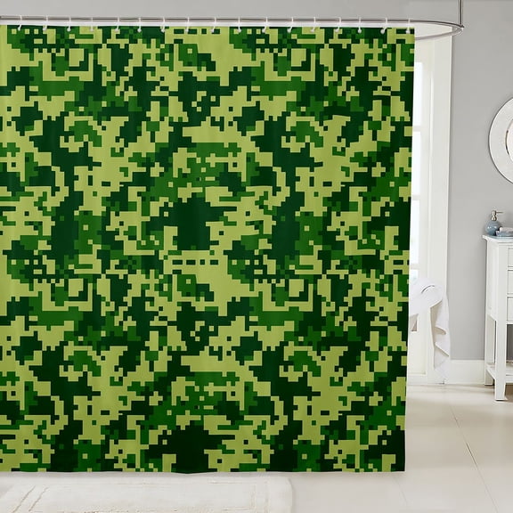 Manfei Abstract Camouflage Shower Curtain 72Wx72L, Countryside Camo Shower Curtain 72Wx72L, Lime Green